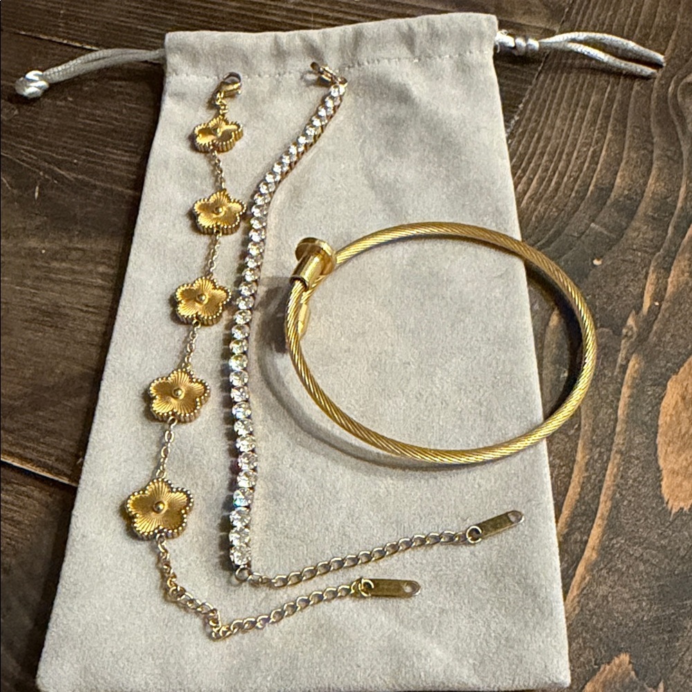 Gold and Silver Floral Bracelet Set